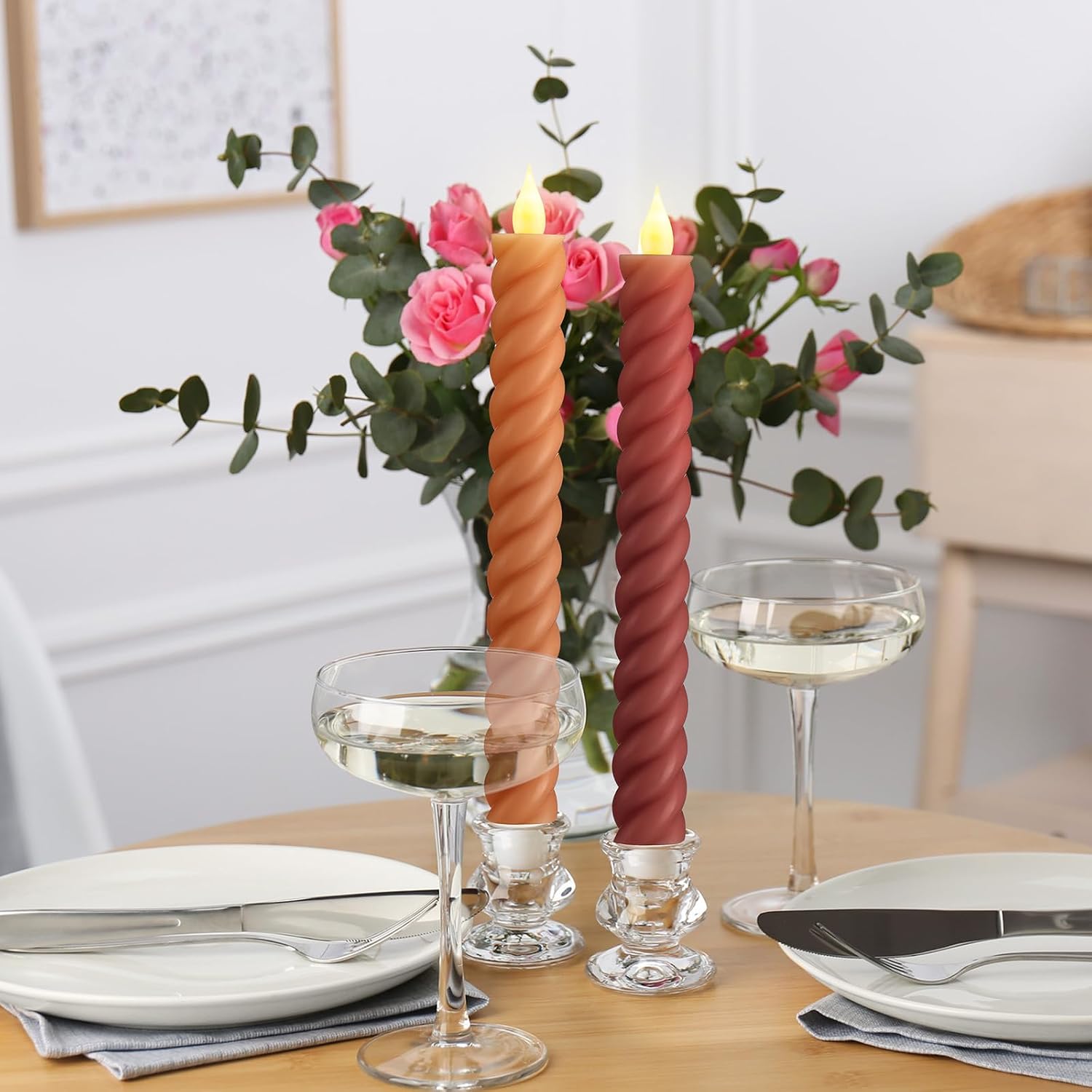 Baquler 6 Pcs Fall Flameless Taper Candles, 9.65 Inch Led, Mixcolor