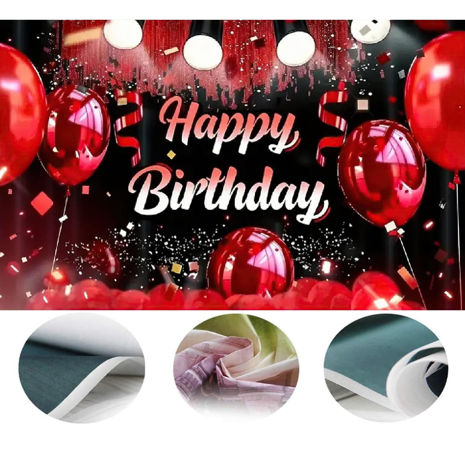 BlissYard Happy Birthday Banner Backdrop 71x43 inches Red Black Birthday Party Decorations Photography Background