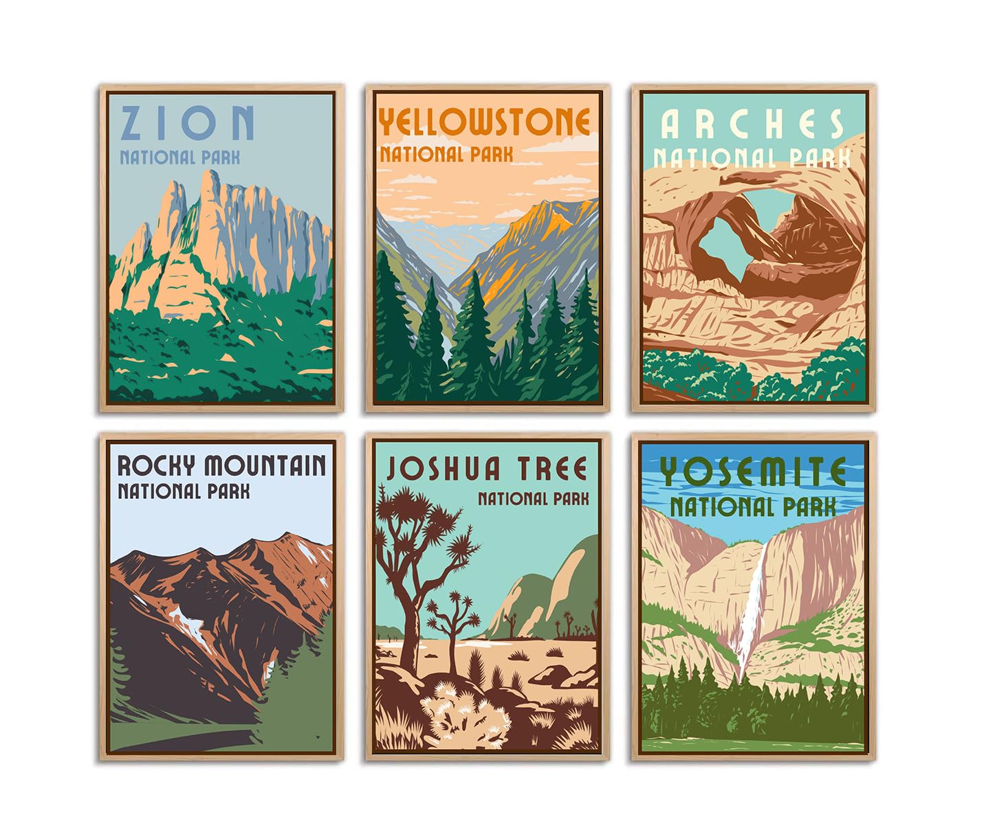 National Park Poster Retro Travel Posters Yellowstone Yosemite Arches Vintage National Mountain Canvas Wall Art for Modern Family Bedroom Decor (8×12