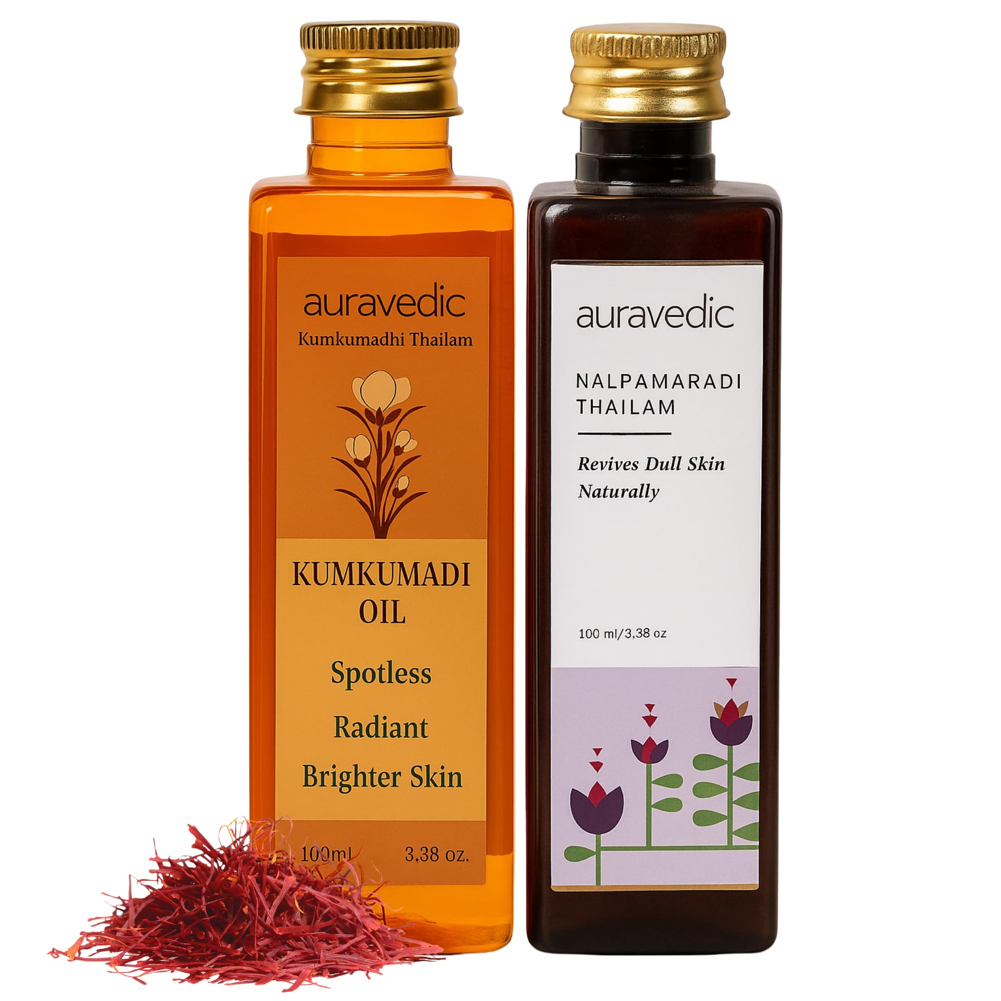 Auravedic Kumkumadi tailam for face Kumkumadi face oil for glowing skin & Nalpamaradi thailam 100 ml pack of 2 kumkumadi oil pigmentation serum body oil after bath for daily use