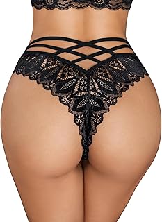 ROSVAJFY Women's Sexy Floral Lace Panties Criss Cross Back B