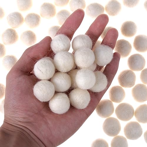 Miniatura 2 de JUNKE 100 bolas de fieltro de lana hechas a mano, adornos de cuentas de lana para manualidades manuales, 0.78 pulgadas (0.787 in)