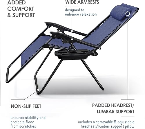 Miniatura 6 de Nestl Zero Gravity - Juego de 4 sillas de patio al aire libre con almohadas y bandejas portavasos, silla de campamento reclinable de malla de acero