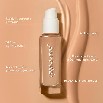 jane iredale Skintuition SPF 30 Radiance-Boosting Liquid Foundation, Perfects and Protects Skin, Medium Coverage, Natural Finish, Vegan, Cruelty-Free