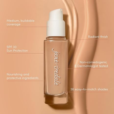 jane iredale Skintuition SPF 30 Radiance-Boosting Liquid Foundation, Perfects and Protects Skin, Medium Coverage, Natural Finish, Vegan, Cruelty-Free