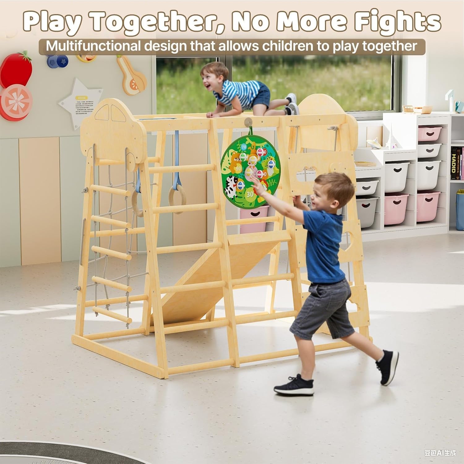 9-in-1 Indoor Jungle Gym,Kids Indoor Playground,Inside Playground Climbing Toys for Toddlers,Climbing Toys for Kids with Slide,Rope Ladder,Monkey Bars and Hanging Ring, Gift for Boys and Girls