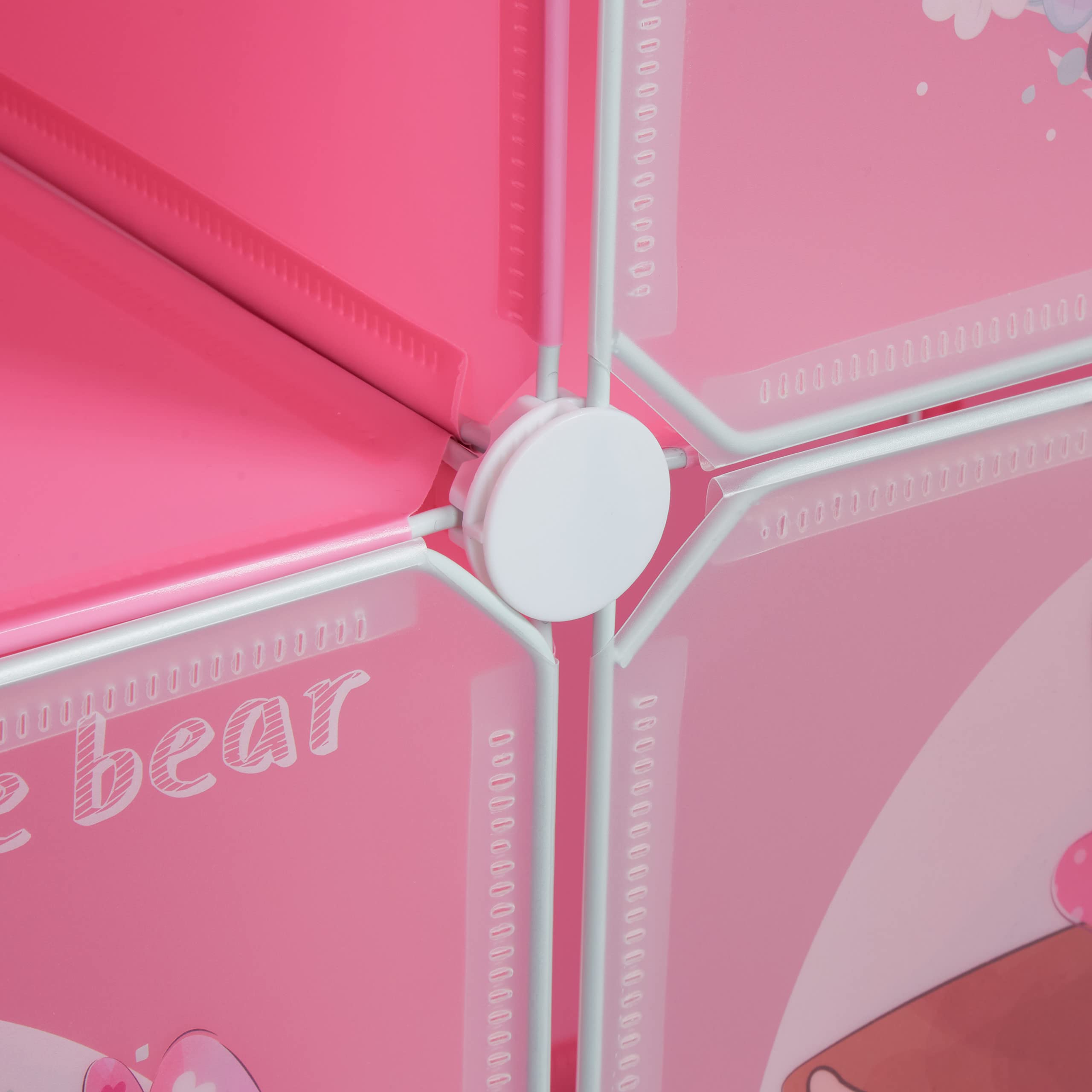 Relaxdays Steckregal Kinder, 2 Kleiderstangen, Türen mit Tierkindern, HBT: 145x110x37 cm, DIY Kinderkleiderschrank, rosa