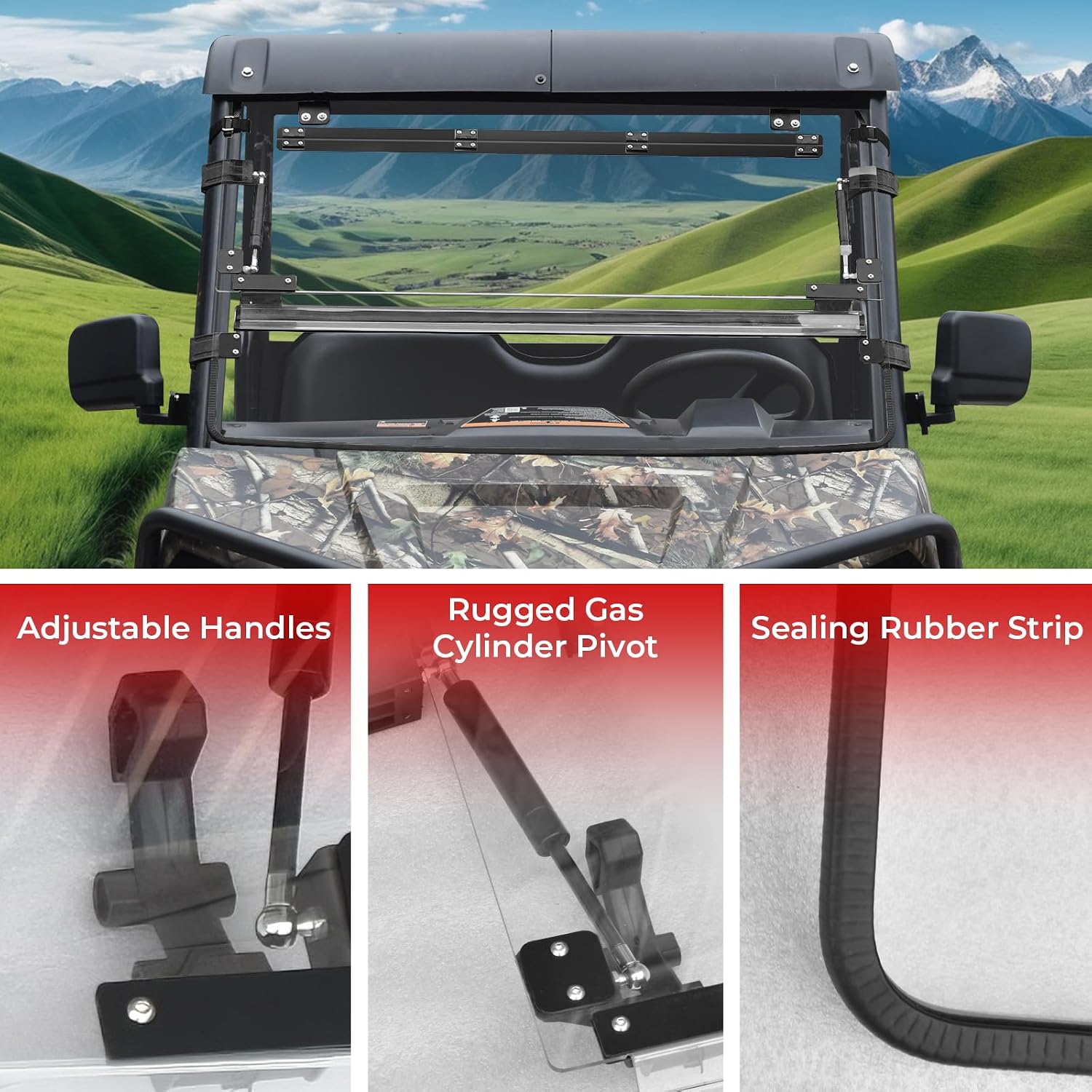 Flip Up Windshield for Polaris Ranger Midsize 570 500 SP 570 Accessories, 1/5" Hard Coated Polycarbonate Adjustable Windscreen Window, Can be full Open/Closed/Vented Window(Not Fit FullSize)