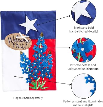 Evergreen Flag Texas Blue Bonnets Garden Applique Flag | Welcome Texas State Garden Flag for Outside 12x18 Double Sided | Small House Flag for Lawn Yard Patio Deck Porch