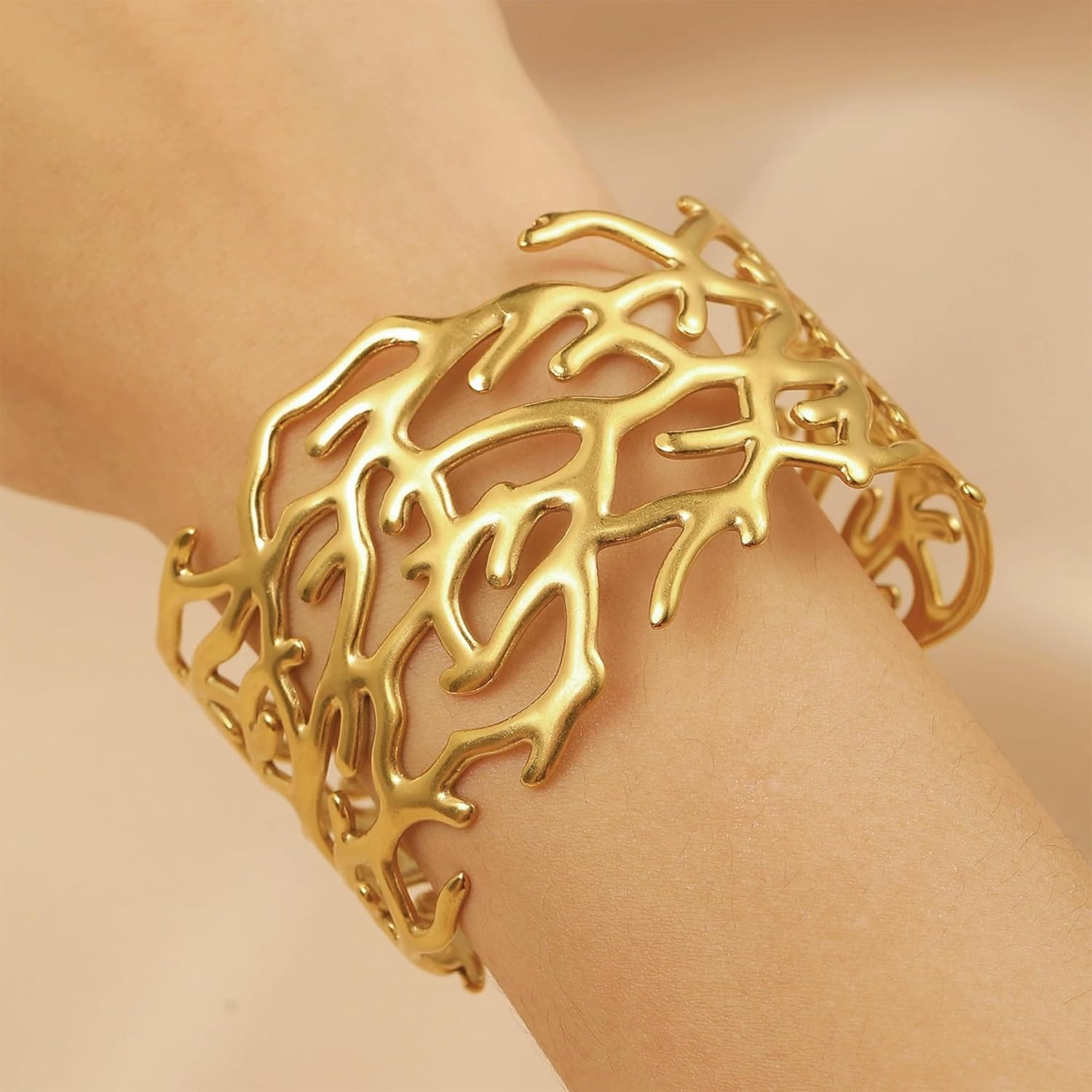 Wide Chunky Gold Cuff Bracelets for Women - Open Cuff Bangles Adjustable Wrist Bracelets, Statement Jewelry Gifts for Women - Image 3