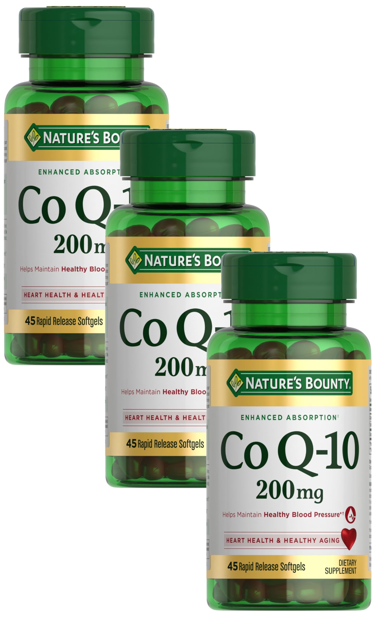 Nature's Bounty CoQ10, Heart Health and Healthy Aging, Dietary Supplement, 200mg, 45 Rapid Release Softgels (Pack of 3) 45 Count (Pack of 3)