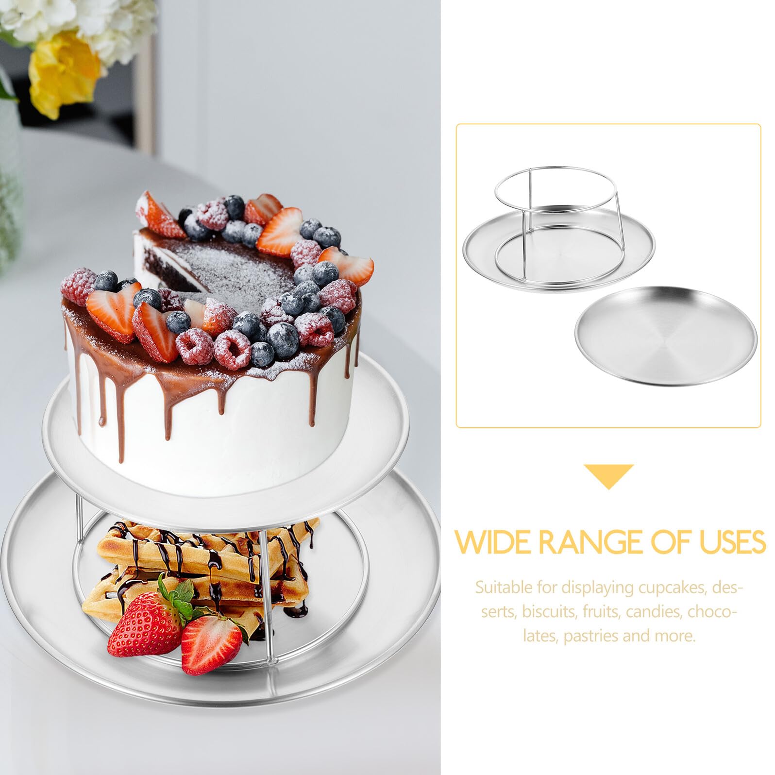 Set da Esposizione per Tavolo da Dessert in Acciaio Inox 2 Livelli Vassoio da Portata per Antipasti e Cupcake Supporto Rustico per Feste di Matrimonio e Buffet
