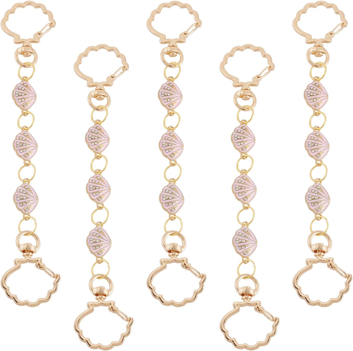 Cheriswelry 5pcs Pink Shell Bag Extender Chains for Crossbag Purse Strap Extender for Handbags Bag Extender Chain for Shoulder Bags Golden Chains Bags Replacement Accessories 173mm