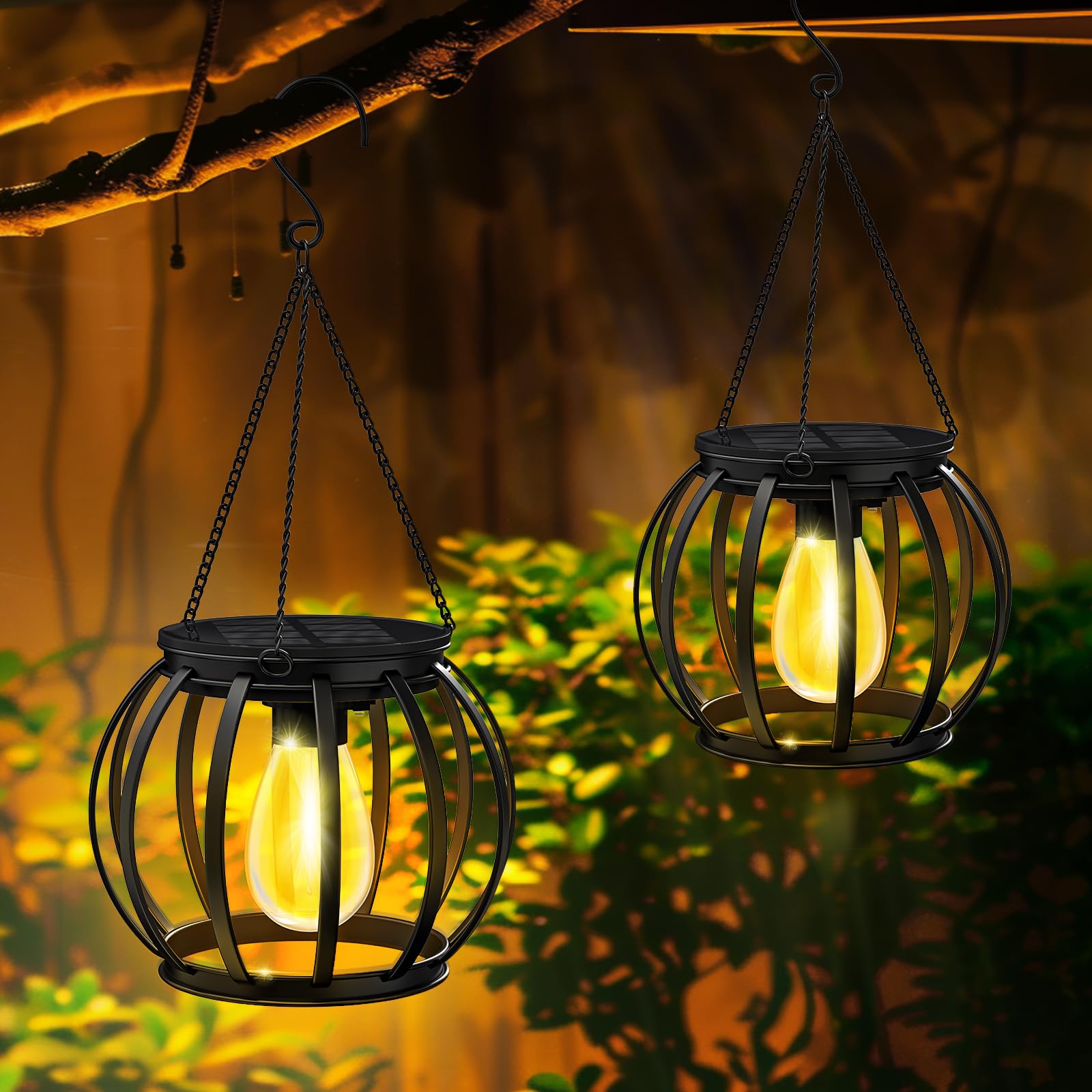 UBright Lanterne Solari Per Esterni - Confezione Da 2, Design Retrò In Metallo, Luce Bianca Fredda, Impermeabili IP65 - Per Giardino, Patio, Cortile - Batteria 800mAh - 2