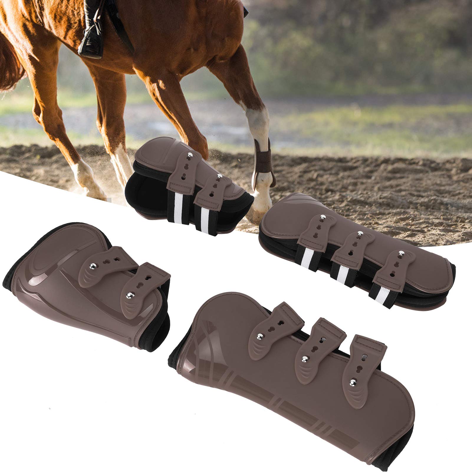 Gambale per Cavallo Protettore Comfort Ispessito per in Qualsiasi Condizione Atmosferica PU Marrone 4 unità (Medio)