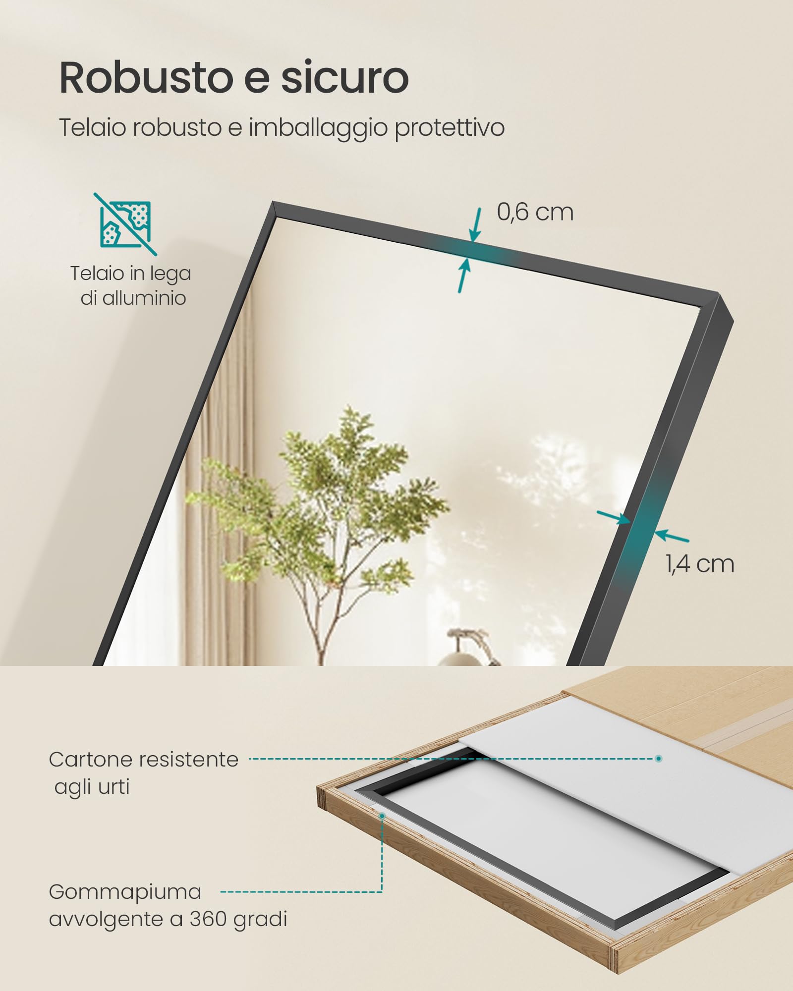SONGMICS Specchio a Figura Intera, 150 x 40 cm, Specchio da Terra Rettangolare con Supporto, Cornice in Lega di Alluminio, Vetro Temperato, Camera da Letto Soggiorno, Nero Inchiostro LFM054BD01 | Telaio in Lega di Alluminio, Acciaio, Vetro a Specchio, Ang