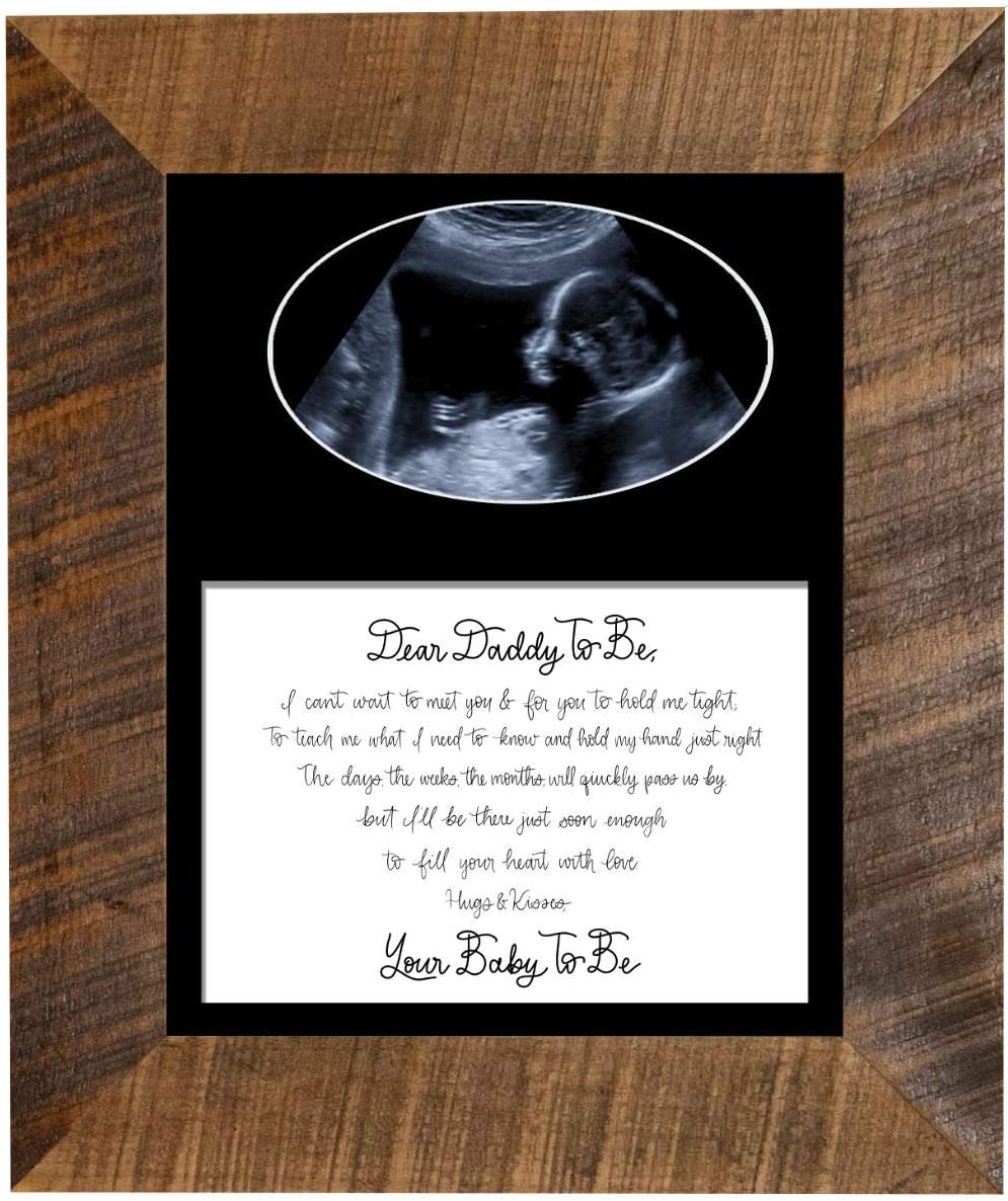 Rustic Red Door Co. Daddy To Be Reclaimed Wood Picture Frame with Mat - 8x10 - Dear Daddy To Be New Parent Sonogram Frame (Reclaimed Wooden Frame with Black Mat, Dear Daddy To Be)