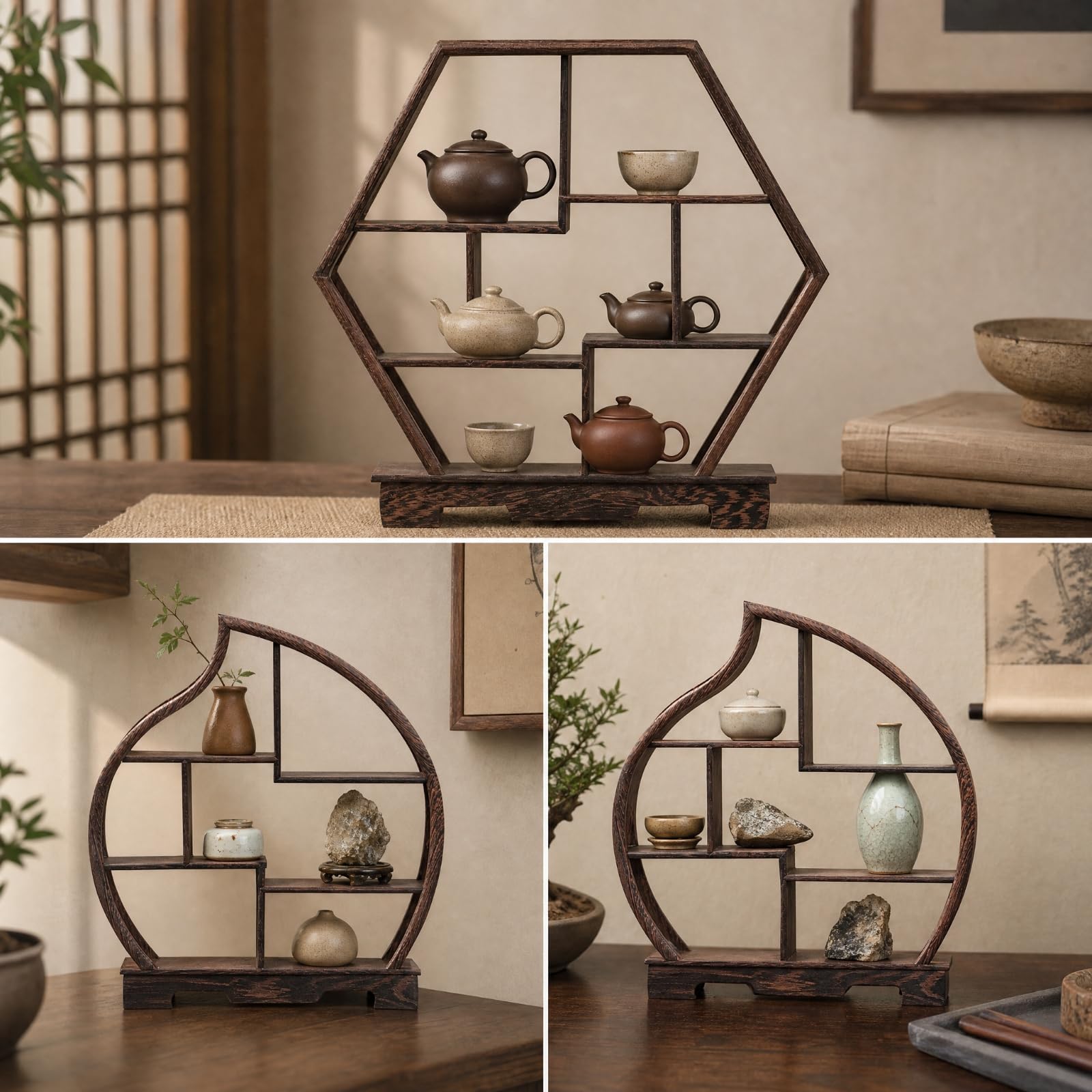 Baoblaze Présentoir en Bois Massif Noyer Foncé pour Vitrine Collection sur Bureau, Petit Pêche