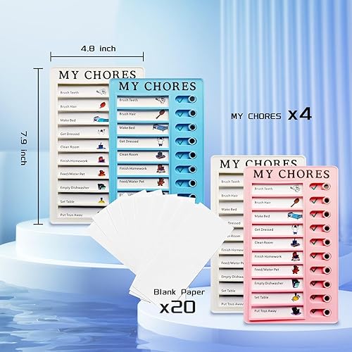 Miniatura 4 de Tabla de tareas, tabla de tareas de 4 piezas para niños, tabla de tareas para niños, varios niños con 20 carstock desmontables en blanco para lista