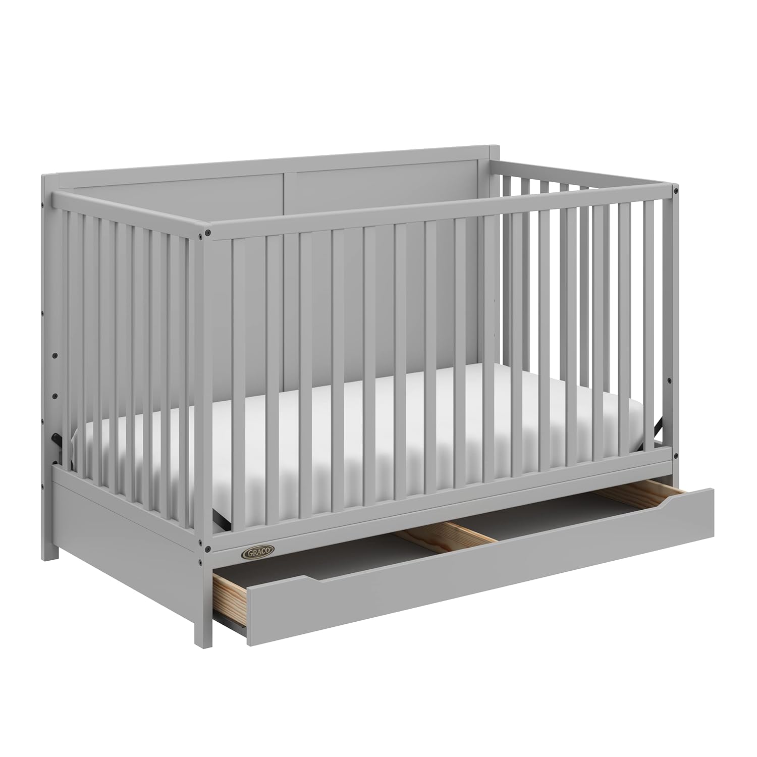 Graco Melrose 5-in-1 Convertible Crib with Drawer (Pebble Gray) – GREENGUARD Gold Certified, Fits Standard Crib Mattress, Converts to Toddler Bed, Daybed and Full Bed, 4 Adjustable Mattress Heights