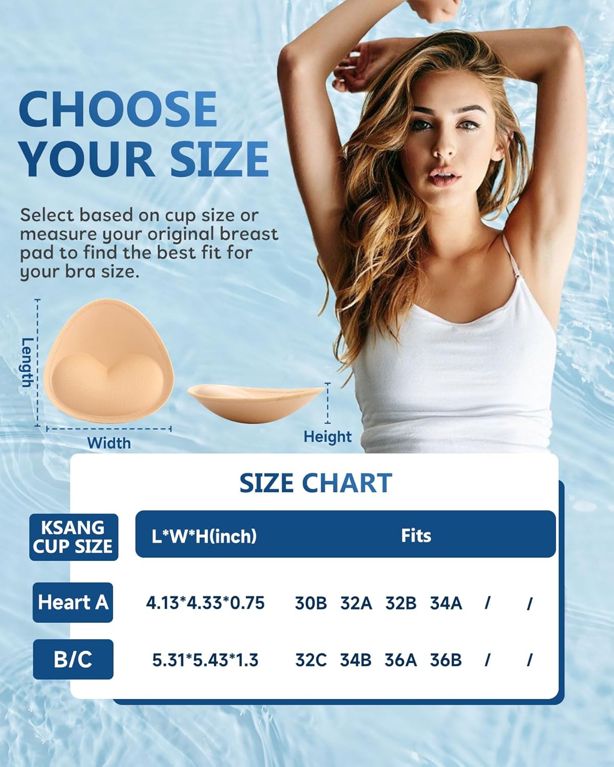 Waterproof Bathing Suit Cups Inserts - 4 Pairs Swimsuit Pads Heart Push up Insert for Women, Bikini Padding Insert - Image 6