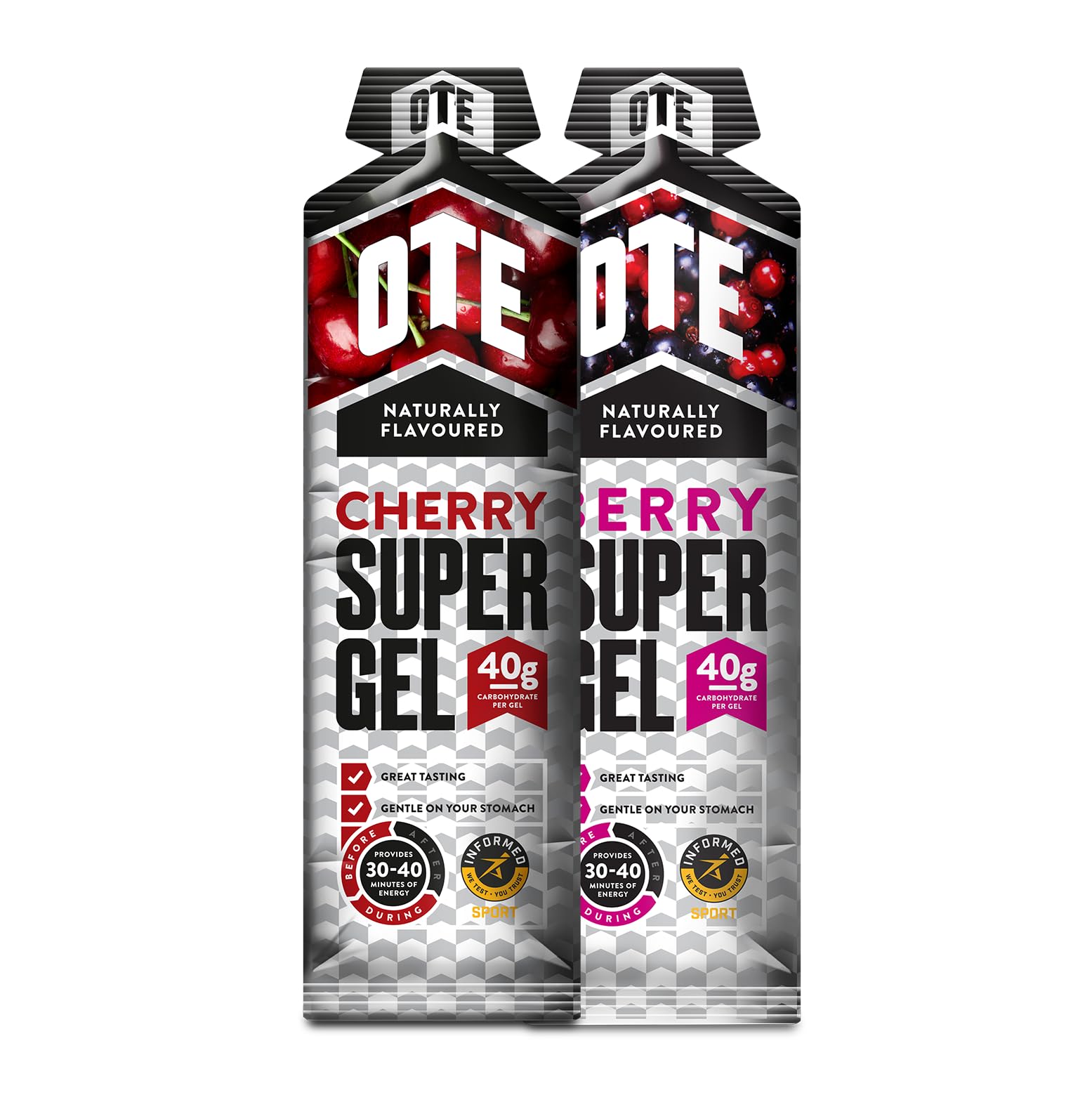 Super Gel - Energy Gels for Running & Cycling - Superior Dual Source Running Gel with 40g of Carbohydrates - Glucose Gels for Swimming & Endurance Sports - Box of 12 (Berry & Cherry)