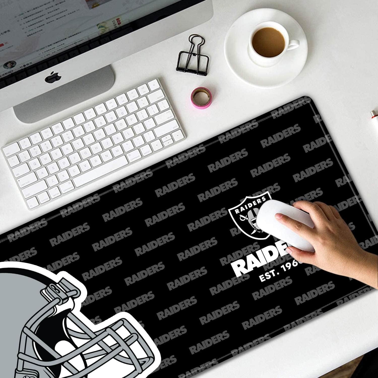 Stitched Edges Mouse Desk Pad,Large Gaming Mouse Pad for Laptop Computer Desktop Keyboard,Black Gray Design Mat for Football Sport Fans Mousepad - Image 4