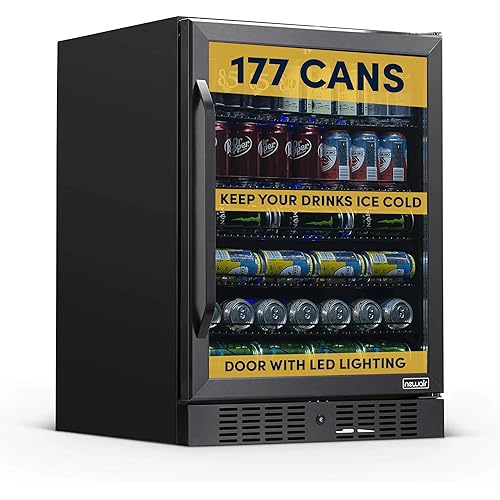 NewAir Beverage Refrigerator with Glass Door | 177 Can Mini Fridge for Bedroom, Dorm, Office, or Gaming Setup | Soda, Beer, and Wine Cooler