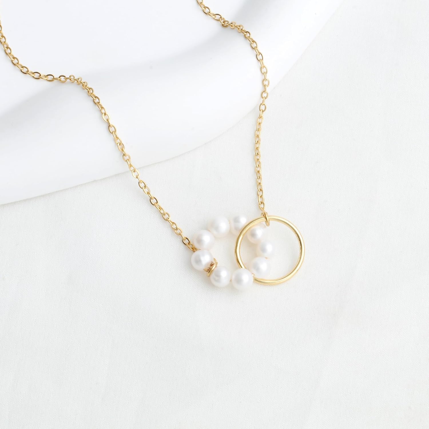 18K Gold Plated Handmade Wire Craft Freshwater Cultured Pearls Circle Interlock Choker Necklace for Women - Image 6