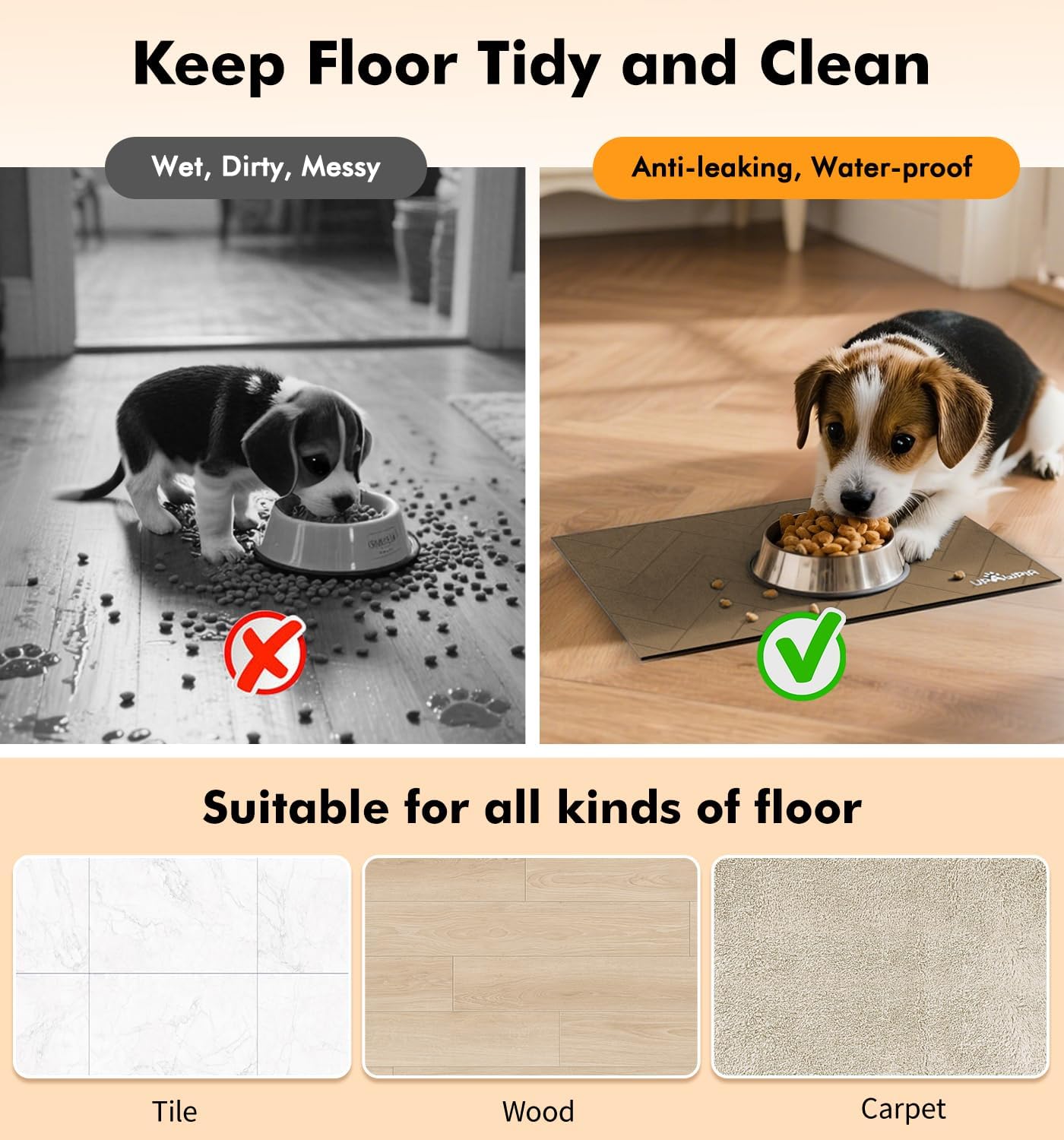 Pet Food Mat Absorbent Cat Food Mat Dog Mat for Food and Water Quick Dry No Stains Dog Feeding Mat Placemat for Messy Drinkers Cat Food Mats for Indoor Cats Bowl Mat Pet Supplies 17"X28" Brown