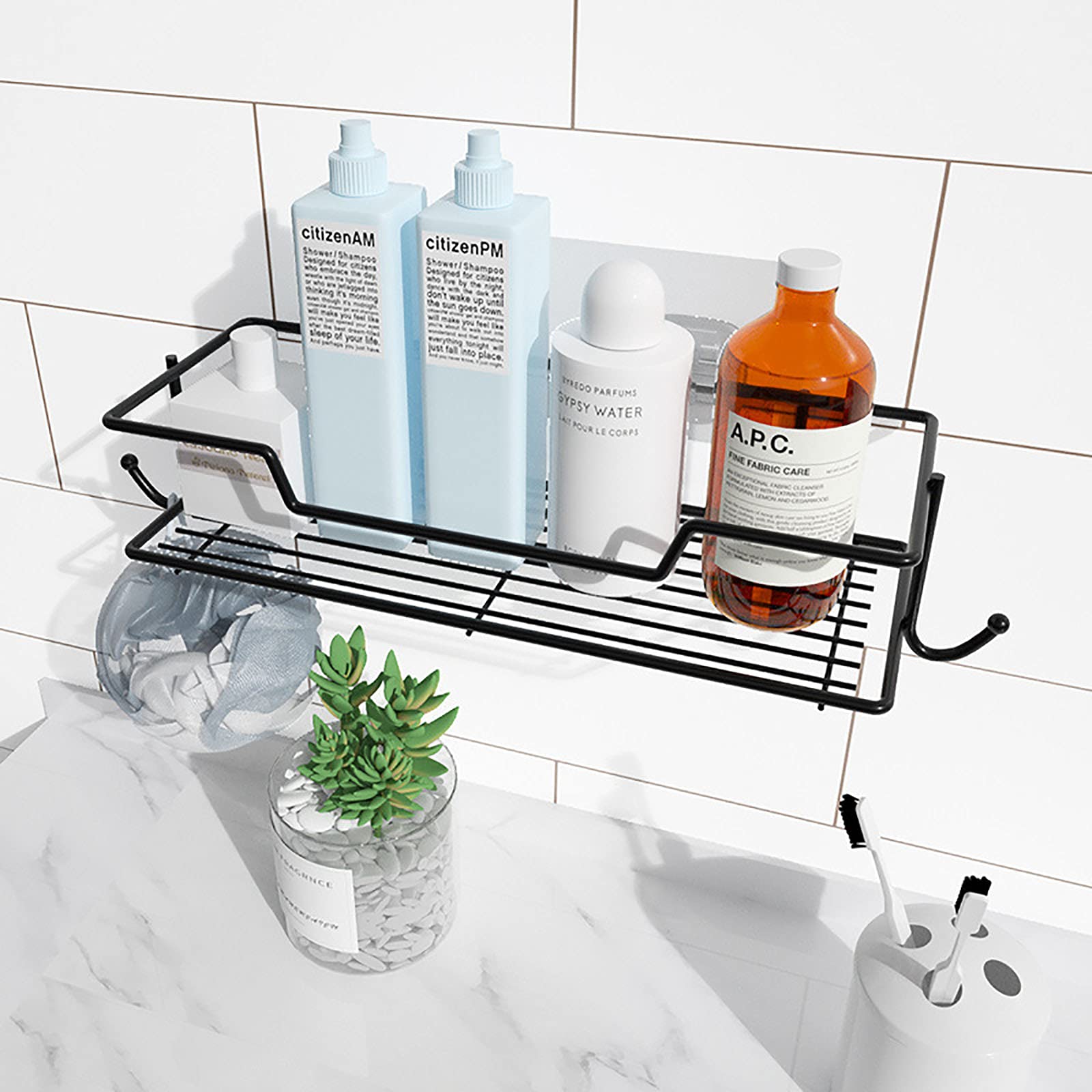 Estantes de baño exquisitos Estante de baño montado en la Pared Estante de Ducha Adhesivo para Pared Sin perforación Soporte de Almacenamiento de Pared de baño de Cocina de Acero Inoxidable/a