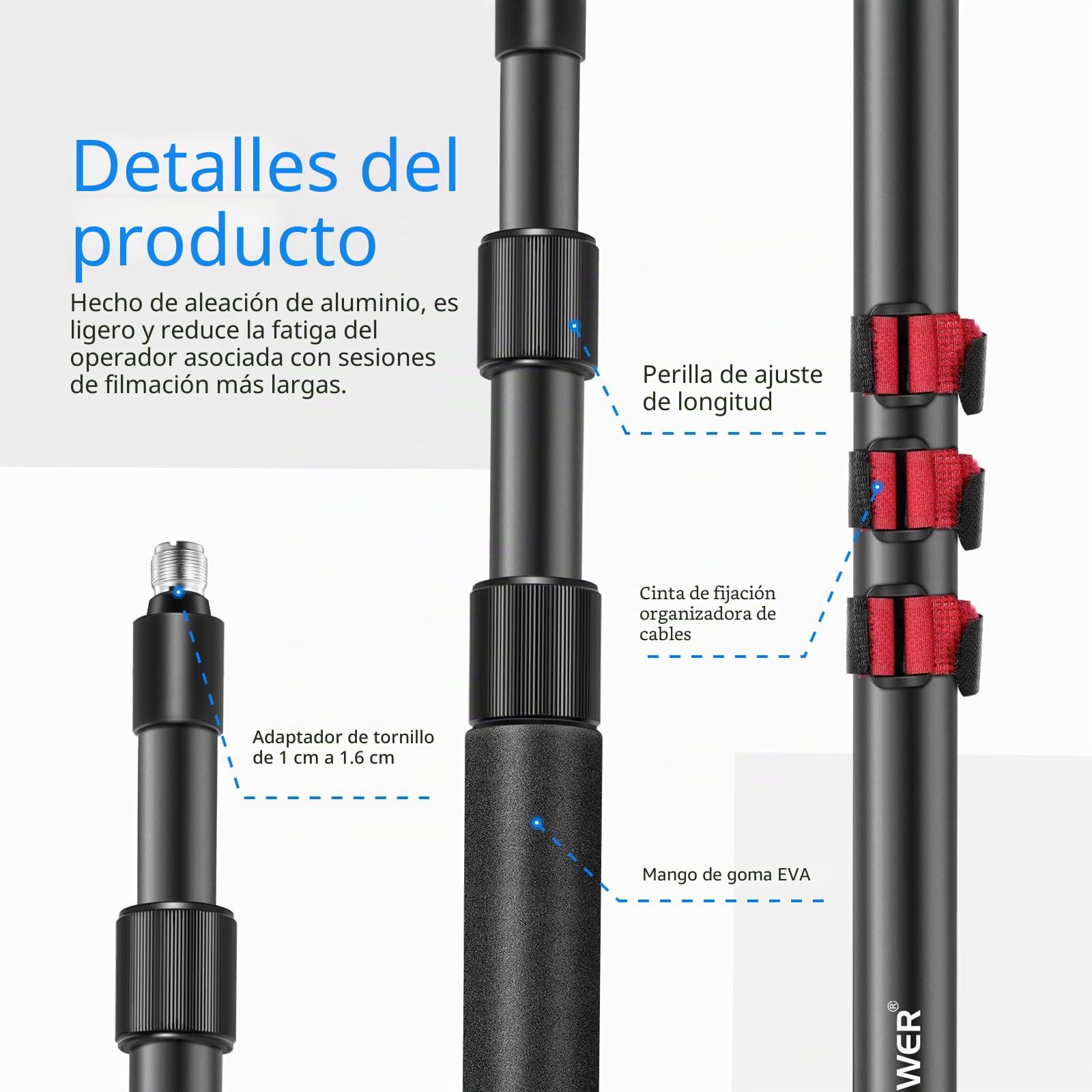 Neewer NW-7000 Brazo de Micrófono de Mano, Extensible de 3 Secciones con Adaptador de Tornillo de 3/8" & 3/8" a 5/8", Longitud Ajustable de 3 Pies a 8 Pies, Auxiliar