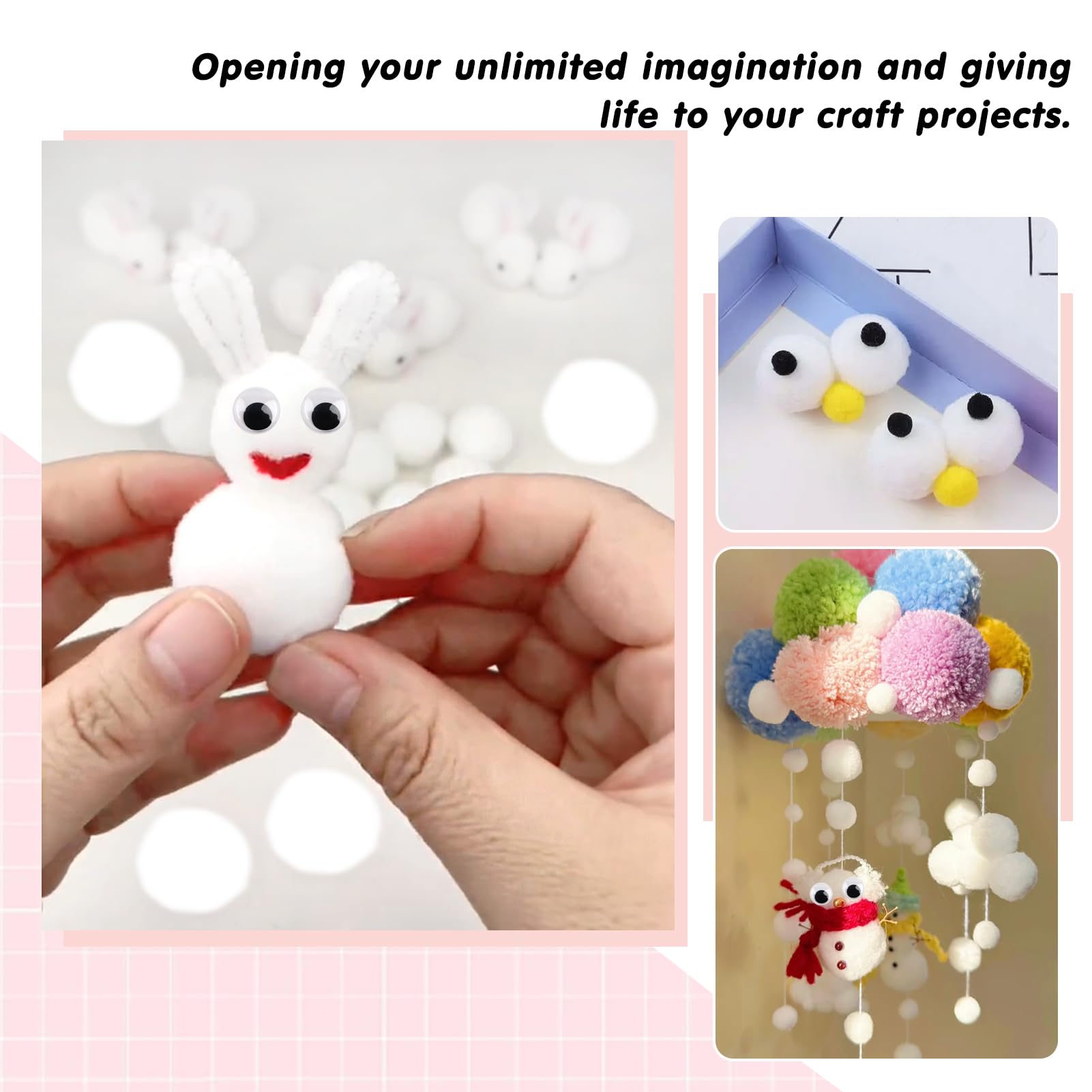 TOAOB 50pcs Pom Poms Ball 50mm Large Fluffy Pom Poms White Fuzzy Pompoms Balls with Wiggle Eyes for DIY Crafts Decorations - Image 4