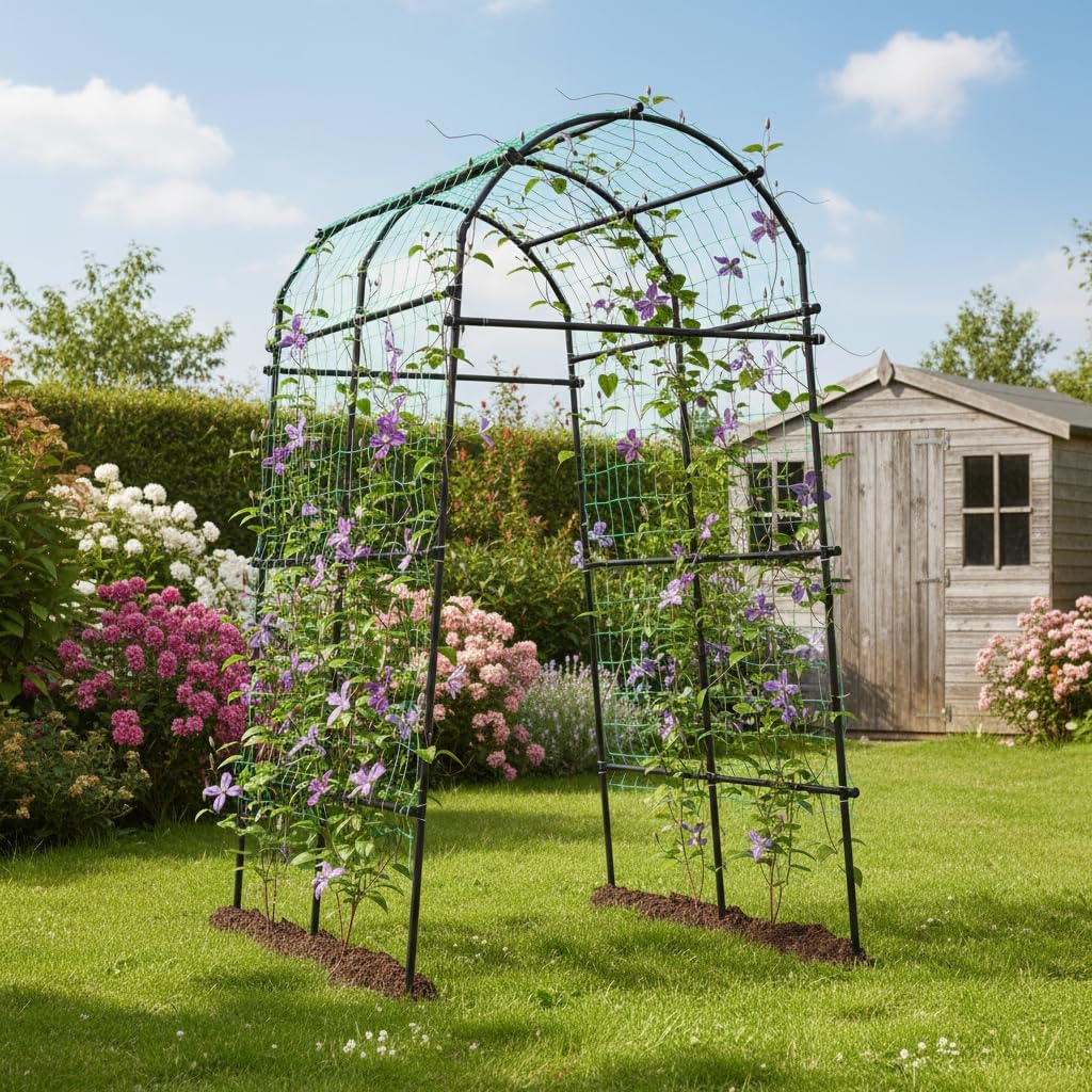 Giantex Garden Arch Trellis for Climbing Plants, 7.5 FT Heavy-Duty Cucumber Trellis with PE-Coated Steel Frame, Rust-Resistant Archway for Raised Bed, Outdoor Vegetable & Vine Support
