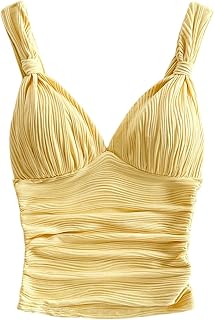 SOLY HUX Women's Summer V Neck Textured Slim Fit Crop Tank Tops Vacation Aesthetic Clothes