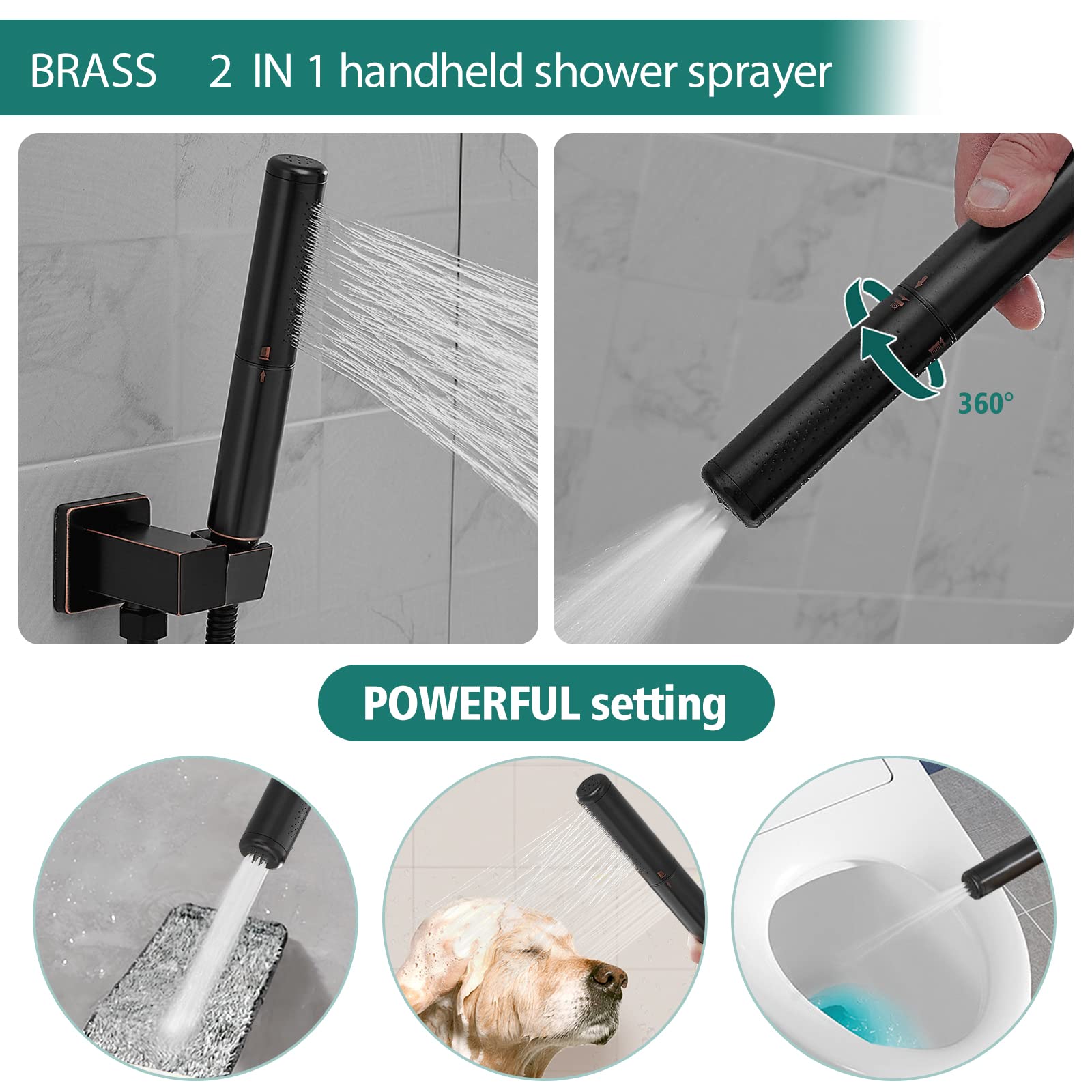Hoimpro Bronze 12 Inch Shower Rain Head Shower System Set and with 2 in 1 Handheld Showerhead Wall Mounted, Rainfall Shower Faucet Fixture Combo, Oil Rubber Bronze