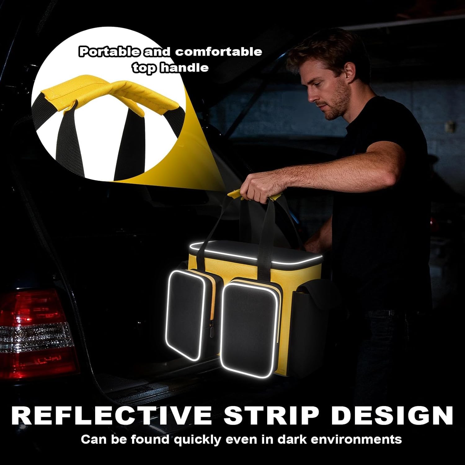 Air Compressor Bag Case for DEWALT 20V MAX Tire Inflator DCC020IB, Cordless Tools Storage Holder Organizer with Multi-Pockets for Battery& Charger, Reinforced PP Bottom& Reflective Strips (Bag Only) - Image 6