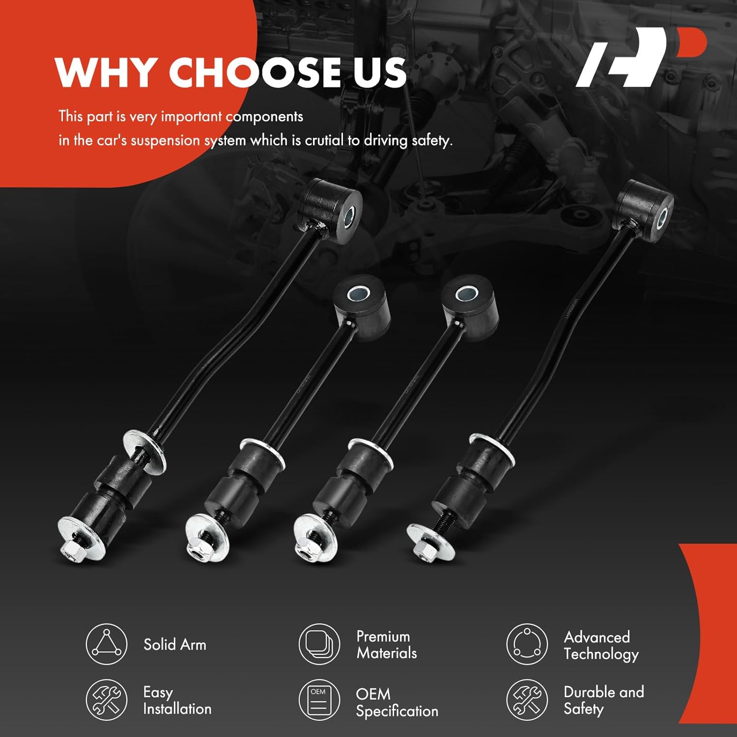 A-Premium Set of 4, Front and Rear Sway Bar Link Stabilizer Link Kit, Compatible with Ford F-53 Motorhome Chassis 1994-1997, F-59 Commercial Stripped Chassis 1994