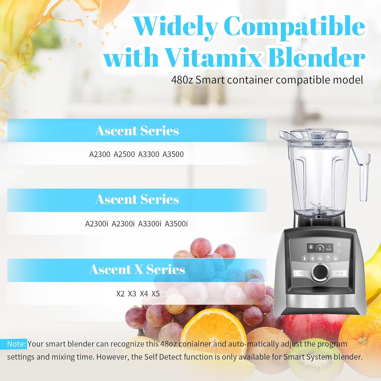For Vitamix Blender Pitcher 64oz Ascent Container, fit for Vitamix A3500 A3300 A2500 A2300 X2 X3 X4 X5 Venturist V1200 Smart Blender, for vitamix container Ascent and X Series etc