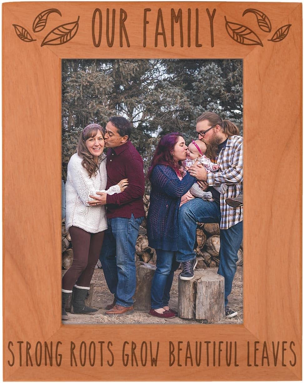 Personalized Gifts Family Tree Picture Frame Our Family Strong Roots Grow Beautiful Leaves Family Portrait Frames Wood Engraved 4x6 Portrait Picture Frame