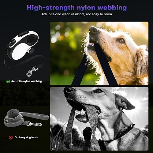 Miniatura 5 de Correa retráctil para perro con cable a prueba de mordidas, correa resistente de 26 pies para perros medianos y grandes de hasta 110 libras, correa