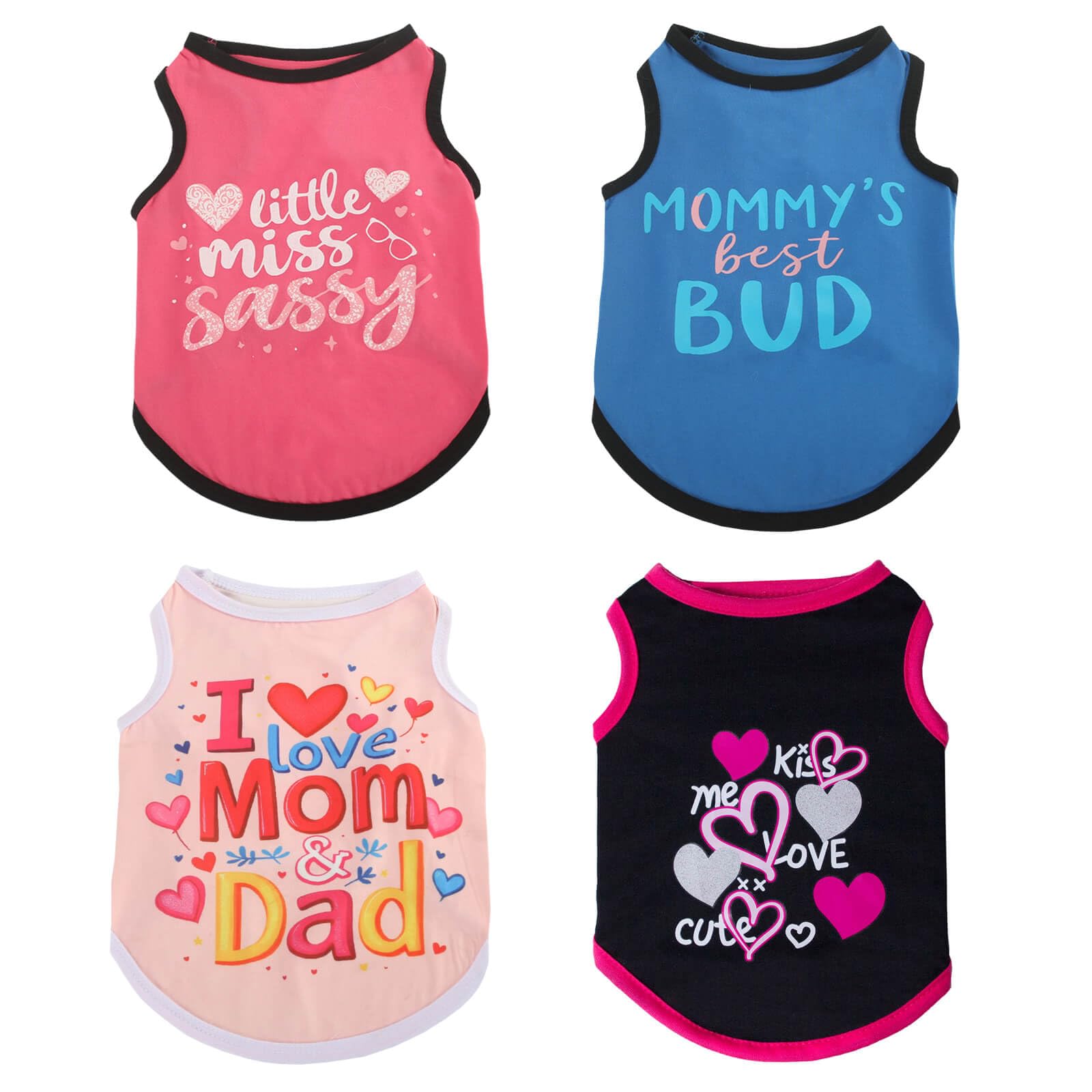 Izefia 4 Pieces Dog Shirts Clothes 4pcs Breathable Love Mom Dad Boy Girl Cool Summer Tank Top Vest T Shirt for Small Dog Puppy Medium Cat Girl XL