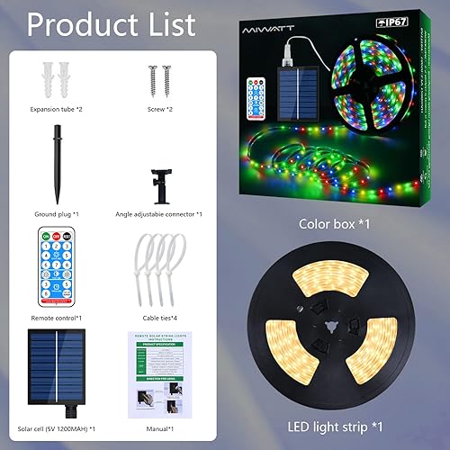 Miniatura 6 de MIHEAL Tira de luz LED solar de 32.8 pies, 560 LED, 2700 K, blanco cálido con función de temporizador remoto, luz nocturna de encendido automático