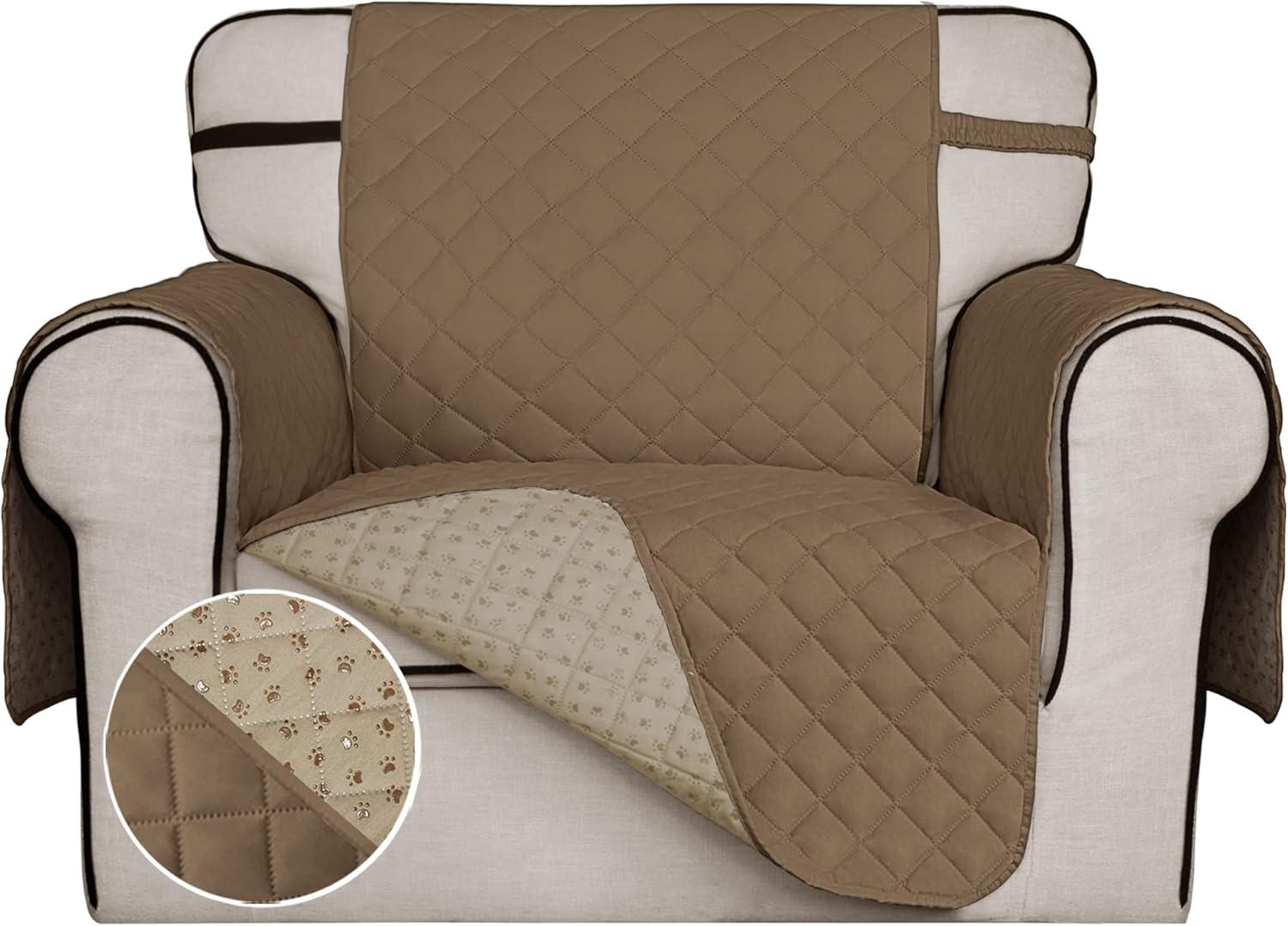 ISSUNTEX Super Anti-Slip Couch Covers for 1 Cushion Couch Sofa, Water Resistant Sofa Cover Quilted Sofa Slipcover Furniture Protectors for Dogs, Pets, Kids (Chair, Camel)