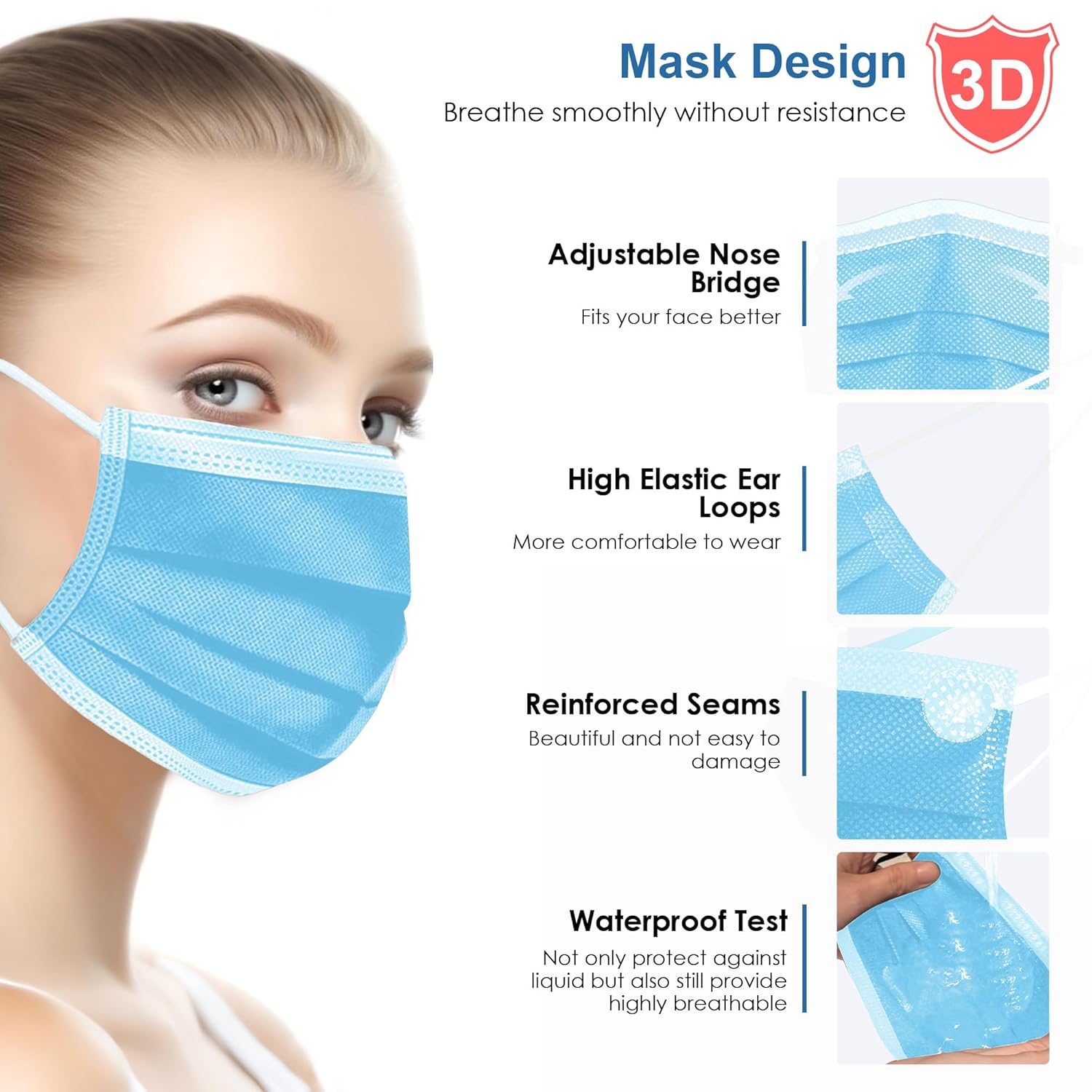 500 Pcs Blue Disposable Face Masks, 3 Ply Face Masks Disposable for Adults, Disposable Blue Mask