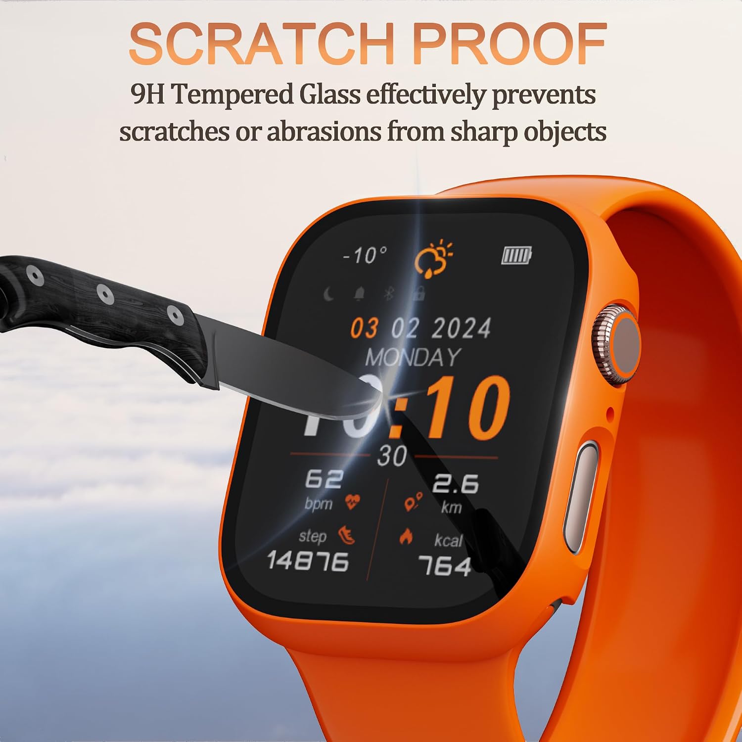 2 Pack Hard PC Case for Apple Watch SE 3 (2025) / SE2 / SE/Series 6/5/4 Screen Protector 44mm, with 9H Tempered Glass Screen Protector, Full Protective Cover for iWatch Accessories, Orange