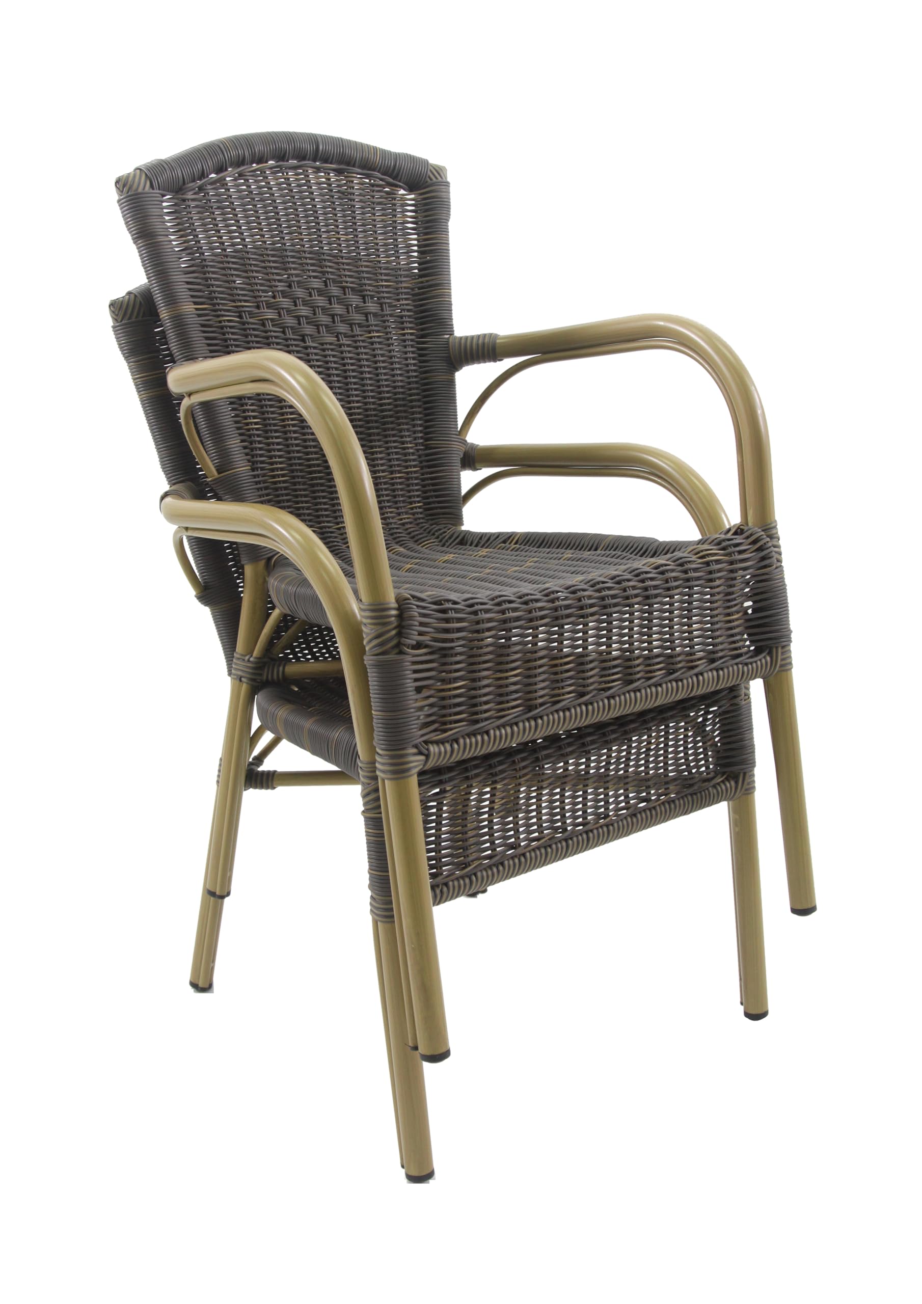 METRO Professional Silla de Jardín con Reposabrazos con Aspecto de Bambú, Acero/Ratán Sintético, Apilable, Sillón para Exterior, Marrón
