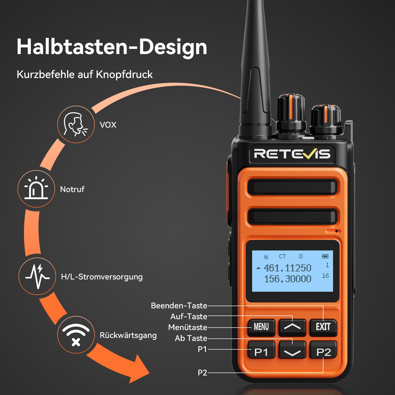 Retevis C66B Funkgerät Professionell, Walkie Talkie mit Großer Reichweite | Langstreckenfunkgeräte, Schnellladefunktion, Kabelloses Kopieren, für Restaurants, Hotels, Sicherheit (Orange, 6er Pack)