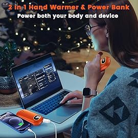 Electric Hand Warmers Rechargeable Power Bank with LED Display, 17Hrs Warmth, 4 Levels Dual-Side Fast Heating Portable Pocket Heater 2 Pack for Hunting, Camping, Golf, Outdoor, Gifts for Women/Men