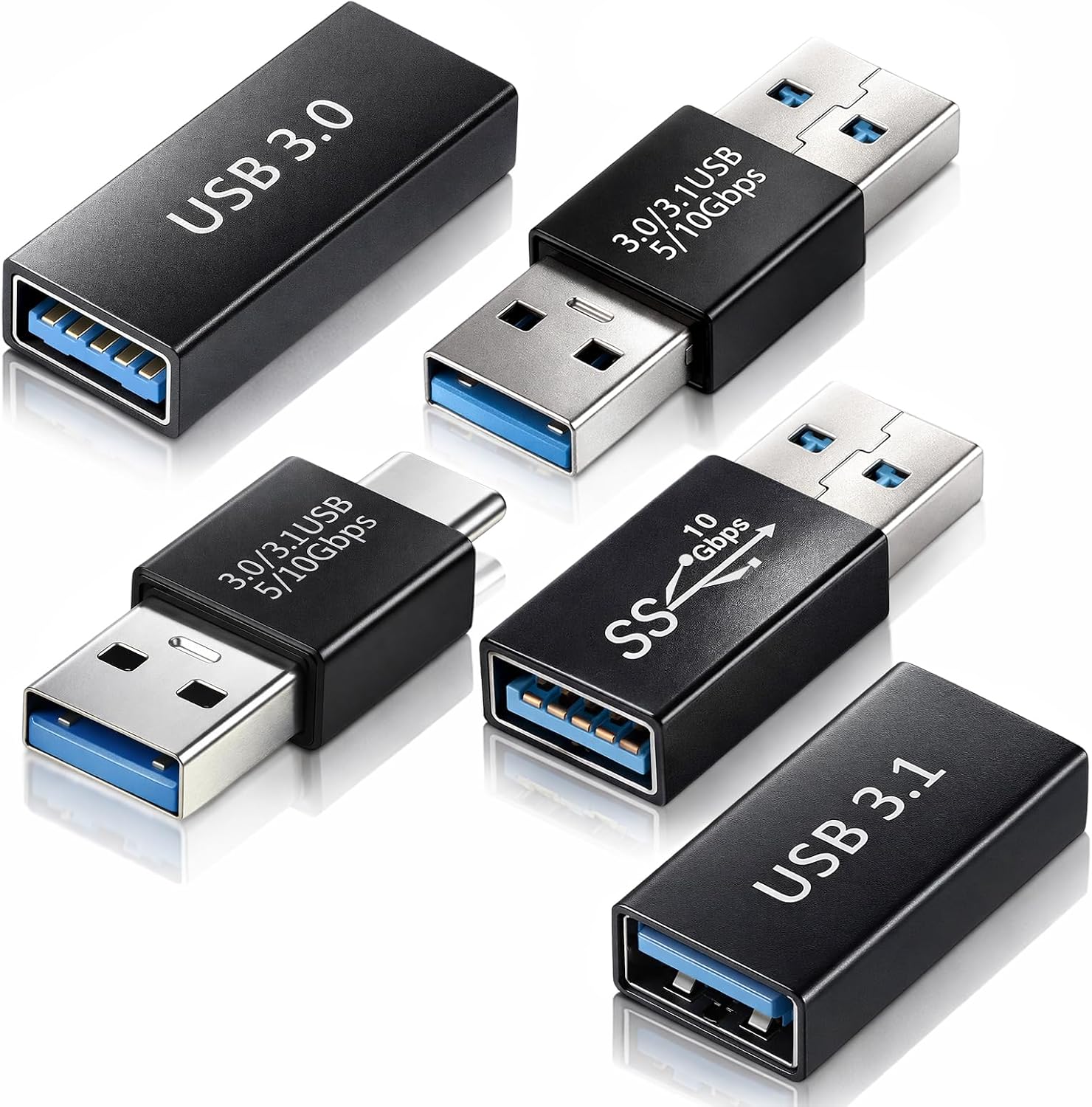 USB to USB Adapter 4 Kinds of USB3.0 Apters Kit USB-3.0-Type C Converter USB3.0 Female to Male Male-Males and Female-Female Connector Extension Coupler Connector Converts High Speed Convert (5 Pack)
